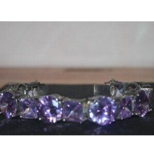 $650 925 Sterling Huge Rose de France Amethyst Tennis Bracelet 82 Grams